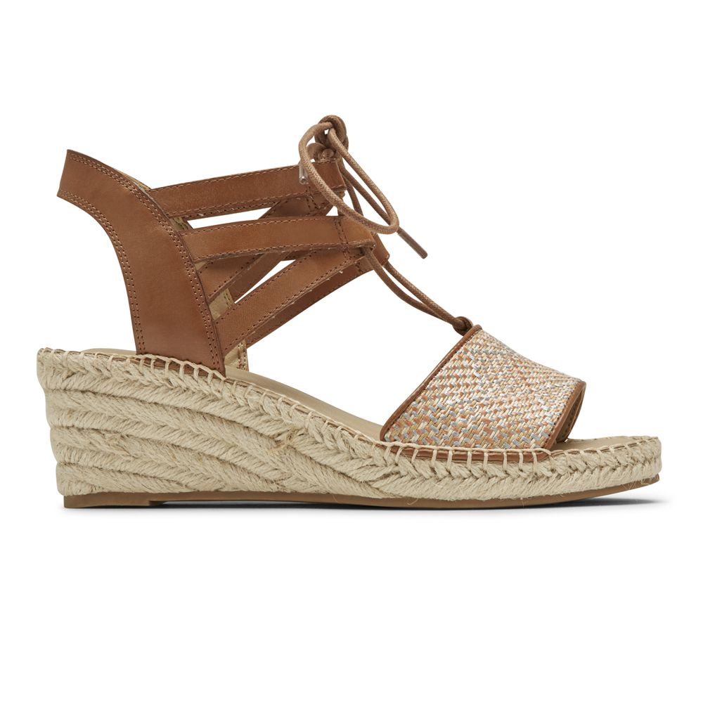 Rockport Women's Marah Lace Wedges Sandals - Brown - USA (8650MAFPT)